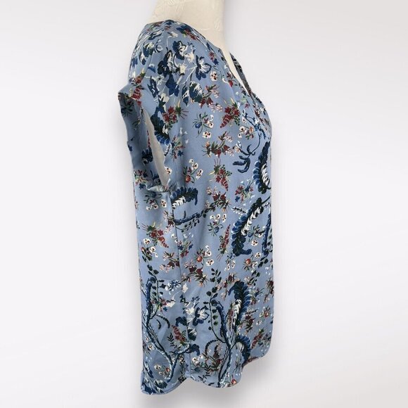 Philosophy Blue Floral Print Short Sleeve Blouse V-Neck XS - Picture 6 of 8
